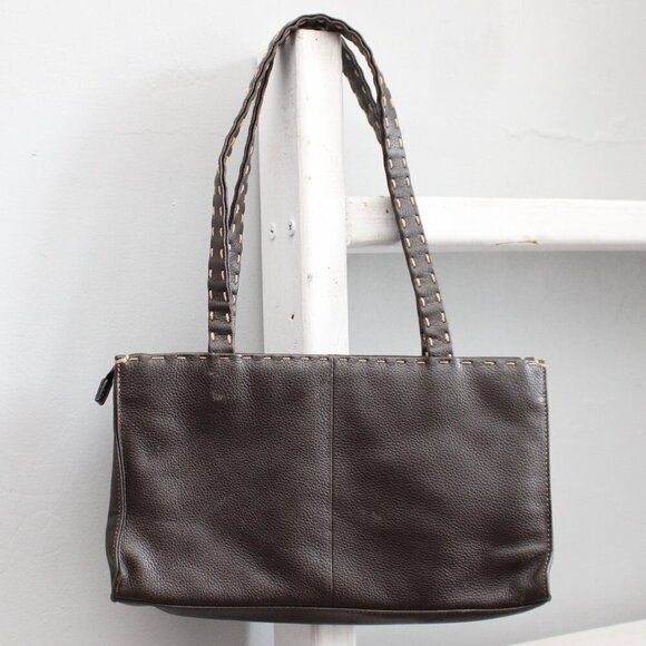 The Sak Elliott Lucca Brown Patchwork Leather Double Handle Shoulder Bag Purse - Picture 3 of 5